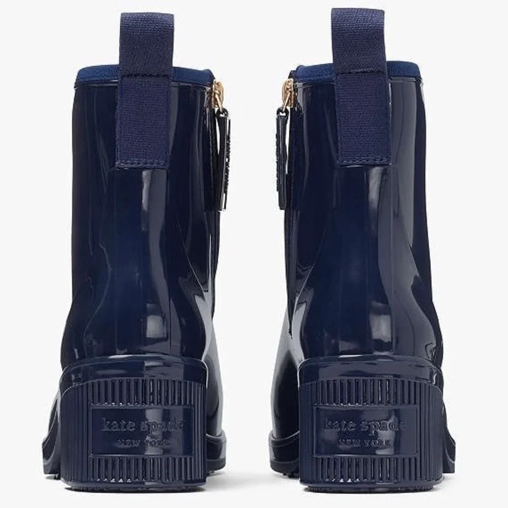 Kate Spade Puddle Rain Booties Blazer Blue PVC Rubber Ankle Boots KA300 7B NEW